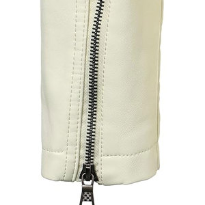 Blouson moto en PU blanc pour homme, col montant, fermeture éclair, coupe ajustée, pour l'automne, manches classiques, couleur unie - Product Image 5