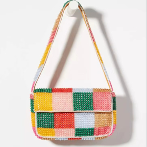 กระเป๋าถือแก้วลายดอกแมกโนเลียประดับลูกปัด พร้อมลูกปัดสีที่ปรับแต่งได้ กระเป๋าสะพายไหล่ทำมือสำหรับฤดูใบไม้ผลิ/ฤดูร้อน โดย MS Handicraft - Product Image 1