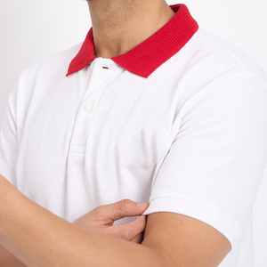 Polo en piqué de coton blanc à manches courtes pour homme, col rouge, couleur unie, respirant, coupe classique - Product Image 6