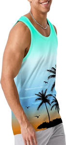 Men Tropical Palm Tree Print Tank Top Scoop Neck Breathable Polyester Sleeveless Regular Fit Adult Swimwear - Product Image 3