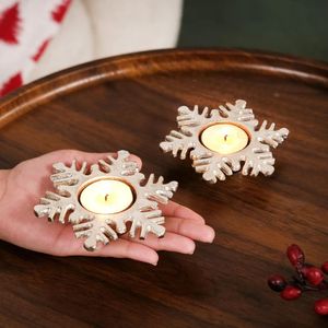 Snowflake Candle Holder Set of 2 Metal Traditional Handicraft <b>Christmas</b> Decorations - Product Image 3