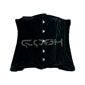 Premium Emerald Green Velvet <b>Underbust</b> Steel Boned Waist Cincher Corset Victorian Gothic Aesthetic Wholesale Apparel Supplier - Product Image 1