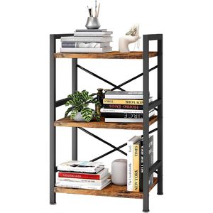 Modern 3-Tier Industrial Metal Etagere <b>Bookcase</b> Rustic <b>Small</b> Bookshelf Storage Organizer for Living Room or Bedroom - Product Image 1