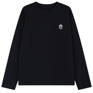 Camiseta Negra de Manga Larga para Hombre con Logotipo Pequeño en el Pecho, Cuello Redondo, Algodón, Estilo Casual Urbano, para Uso Diario - Product Image 1