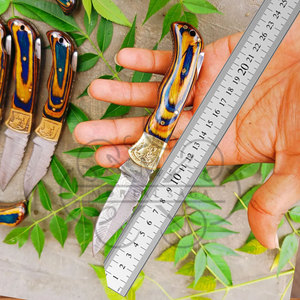 Couteau de poche en acier damas cuivré édition limitée, manche en corne de bélier fait main, couteau pliant, cadeau unique et personnalisé - Product Image 4