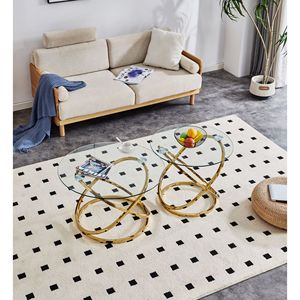 Tavolino da Caffè Moderno Rotondo in Vetro con Finitura Cromata (Oro) per Soggiorno - Product Image 1