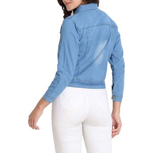 High Quality <b>Long</b> Sleeve Women's Crop <b>Denim</b> <b>Jacket</b> Wholesale Price Plain Washed Casual New Custom Design Women <b>Denim</b> <b>Jacket</b> - Product Image 6