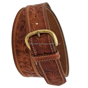 Customized Unisex Vintage Western Leather <b>Tooling</b> Belt Hand Carved <b>Engraved</b> Antique Floral Designer Brass Buckle All Sizes - Product Image 1