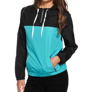 Women Color Block Hooded Bomber Jacket Full Zip Long Sleeve Windproof Polyester Material Contrast Design Autumn Wear - Product Image 2