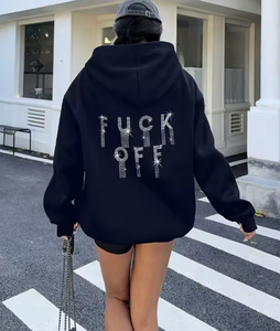 Sudadera con Capucha Holgada para Mujer con Gráfico de Letras de Diamantes de Imitación, Casual para el Día a Día, Térmica de Otoño - Product Image 3