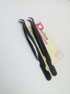 Pince à cils en acier inoxydable à manche coupé, marque privée, pour volume russe, vente en gros, pour extensions de cils - Product Image 2