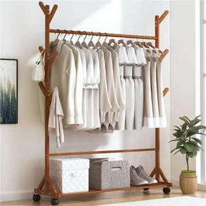 Wooden Clothing <b>Rack</b> Foldable <b>Garment</b> <b>Rack</b> With Hanging Rod - Open Wardrobe For Laundry, Bedroom And Entryway - Product Image 2
