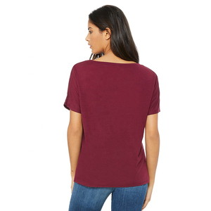 T-shirt en coton doux pour femme, col en V, manches courtes, couleur unie, violet, 100 % coton, idéal pour un usage décontracté - Product Image 2