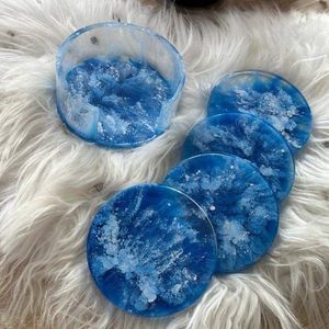 Posavasos de Resina con Flores Secas, Purpurina Botánica y Efecto Mármol Oceánico, Estatua Cuadrada de Resina Hecha a Mano y Personalizada con Efecto Piedra para el Hogar - Product Image 1