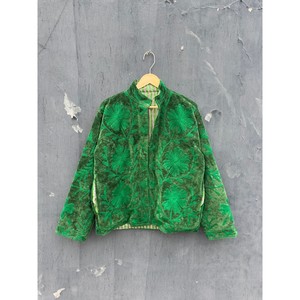 Blouson Bomber Femme en Velours Vert à Col Mandarin, Broderie Florale, Matelassé, Style Automne, Manches Longues, Coupe Classique - Product Image 3