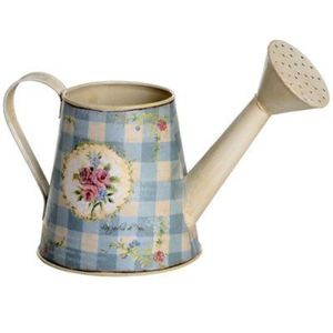 Rustic Enamel Metal Watering Can Shabby Chic Blue Checkered <b>Floral</b> Garden Flower Pot Long Spout Indoor Decor Wholesale Water Pot - Product Image 1