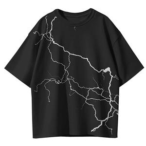 T-shirt noir surdimensionné à manches longues et col rond pour homme, avec empiècements tricotés sur le devant, style streetwear, en coton respirant uni - Product Image 1