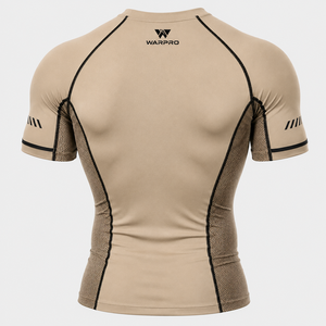เสื้อรัดกล้ามเนื้อแขนสั้น Warpro สำหรับผู้ชาย แห้งเร็ว ผลิตจากผ้าสแปนเด็กซ์และโพลีเอสเตอร์ เหมาะสำหรับออกกำลังกาย มีโลโก้ด้านหน้า สีแทน - Product Image 6