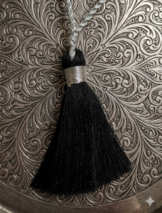 Black Fabric Tassel With Silver <b>Cord</b> Hanging Home Decor Minimalist Style For Living Room Indoor Use - Product Image 6