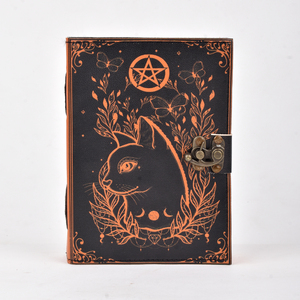 Premium A5 Handmade Paper <b>Notebook</b> Vintage Cat Moon Design Cardboard Cover 100 Pages Eco Friendly <b>Diary</b> with Metal Lock Closure - Product Image 5