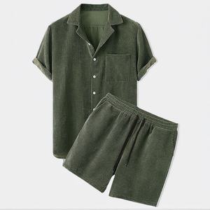 Conjunto de Ropa Informal Transpirable para Hombre, Camisa con Botones y Pantalones Cortos a Juego, Traje Ligero de Dos Piezas - Product Image 4