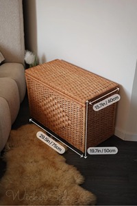 Wicker <b>Storage</b> <b>Trunk</b> <b>Box</b> Rectangular 80x65x38cm With Lid Multifunctional Clothing Organizer Bamboo Woven Minimalist Design - Product Image 4
