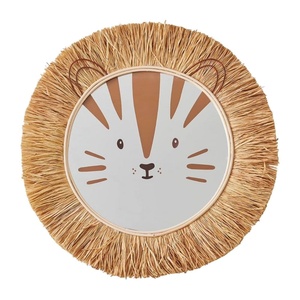 Decorative Round Lion Grass Rattan <b>Mirror</b> Kids Furniture Nursery Room Handmade Design Wall Decor Wholesale - Product Image 1