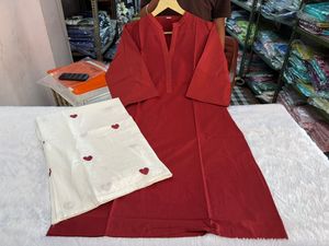 Pink V Neck Long Sleeve Loose Fit Midi <b>Dress</b> With Heart Pattern plazo Wear All Seasons Cotton Bamboo Fiber Breathable - Product Image 5