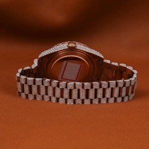 Luxury VVS Moissanite Diamond Water Resistant Glass Watch Rose Gold Fully Iced Case Brown for Calendar Three Piece Link - Product Image 4