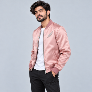 Chaqueta Bomber de Satén de Lujo para Hombre con Decoración de Pedrería Brillante, Acabado Suave Premium, Chaqueta Elegante para Eventos y Fiestas - Product Image 3