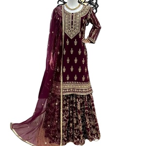 Hermoso Conjunto Kurta Sharara de Diseño Étnico Moderno Multicolor con Bordado en Georgette Sintético Hecho a Mano para Bodas y Eventos - Product Image 1