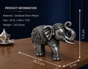 พระพุทธรูปช้างทรงงวงช้าง ชุบเงินออกซิไดซ์ 999 จาก Jaipur Metals ทำจากทองเหลืองแท้ 100% ขนาด 10.5 x 5 x 7.5 ซม. น้ำหนัก 225 กรัม ดีไซน์ทันสมัย - Product Image 2