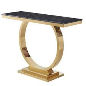 Style Console Table <b>White</b> Sintered Stone Marble Top & Gold Stainless Steel Metal <b>Frame</b> Rectangular Sofa Hallway Accent Furniture - Product Image 2