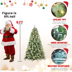 Sapin de Noël artificiel pré-éclairé de 1,80 m avec 300 lumières LED, 988 pointes en PVC et pommes de pin - Product Image 2