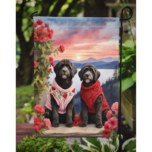 Chien d'eau portugais multicolore Deux Coeurs Drapeau de jardin Bannière décorative de cour pour patio Oeuvre d'art pour parterres de fleurs et boîtes aux lettres - Product Image 3
