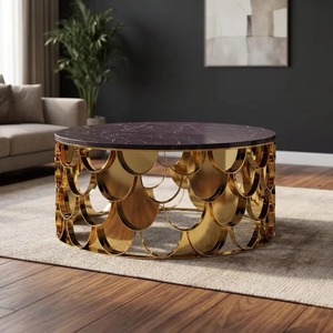 Luxury Modern Extendable Round Gold Fish Scale Stainless Steel Shaped Marble <b>Coffee</b> <b>Table</b> Home Hotel Living Room Cafe Furniture - Product Image 3