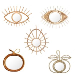 BOHO EYELASH Woven <b>Wicker</b> Mirror Bamboo Rattan Apple Fruit Shape Mirror Bedroom <b>Decor</b> - Product Image 1