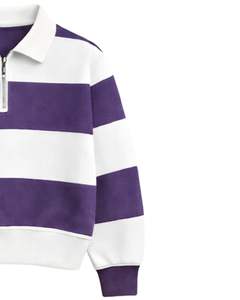 Sudadera con Cierre de Cremallera y Rayas Blancas y Moradas para Hombre, Cuello Camisero, Felpa, Informal, Invierno, Fabricante OEM Personalizado - Product Image 4