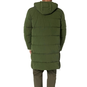 Long <b>Quilted</b> Winter Jacket Men Olive Green Full Sleeve Zipper Closure Stand Collar Thick Polyester <b>Wadding</b> Solid Color - Product Image 2