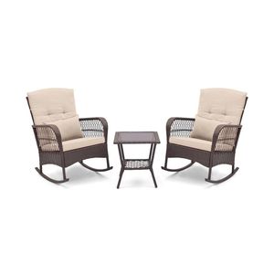 Set da bistrot con tavolino a 2 livelli, set da giardino a dondolo in 3 pezzi - Product Image 1