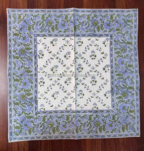 Serviettes en coton à bordure florale 20x20 Bleu poudre et vert Serviettes imprimées à la main pour les mariages, les événements et les repas 2025 - Product Image 2