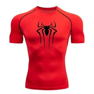 เสื้อแรชการ์ดแขนสั้นลายโลโก้แมงมุมสีขาวสำหรับผู้ชาย แห้งเร็ว ผลิตจากโพลีเอสเตอร์ เสื้อกีฬาพิมพ์ลายด้านหน้า เสื้อว่ายน้ำสำหรับผู้ใหญ่ - Product Image 4