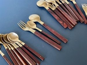 Vintage Brass <b>Serving</b> <b>Spoons</b> With Wooden Handles Rust Resistant Flatware Set Catering Use - Product Image 3
