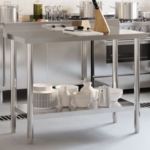 Tavolo da lavoro cucina commerciale con 43.3 di alzatina \ "x21.7 \" x36.6 \ "fabbricazione in acciaio inox - Product Image 1
