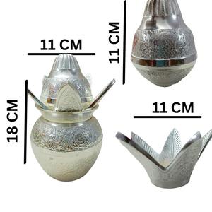 Indian German Silver Plated <b>Small</b> mangal kalash with red velvet <b>box</b> Pooja Kalash Lota with Coconut Leaves wedding return <b>gift</b> - Product Image 5