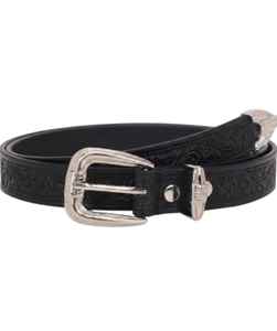 Ceinture Western Classique en Cuir Noir Gravé, Unisexe, avec Boucle en Argent à Motifs Floraux, Ensemble de 3 Pièces, en Cuir de Vachette Premium RUB - Product Image 3