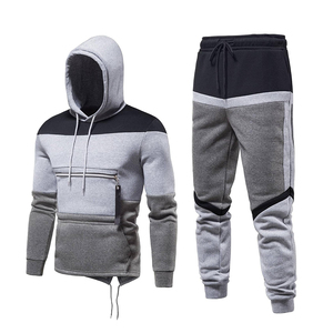 Survêtements décontractés pour hommes gris et noirs, taille XL, en molleton, pour l'hiver, avec pantalon à taille élastique, ensembles de survêtements 2 pièces - Product Image 1