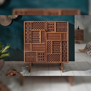 Vandana Nordic Contour Highboard MARRAKESCH 120cm de madera de mango con decoración estilo Boho - Product Image 4