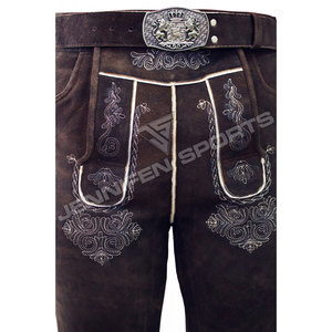 Shorts traditionnels allemands en daim marron brodé pour homme, longueur genou, style Lederhosen, pour l'Oktoberfest - Product Image 2