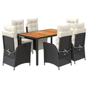 Black <b>Rattan</b> Garden <b>Dining</b> Set 6 Seater Solid Wood <b>Table</b> Weather Resistant Outdoor Furniture Contemporary Design - Product Image 2